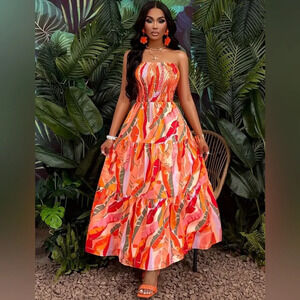 Tropical Tube A-Line Maxi Dress